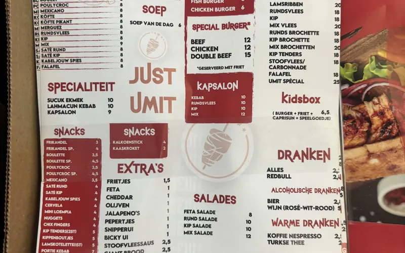 Menus imprimés Snack Umit