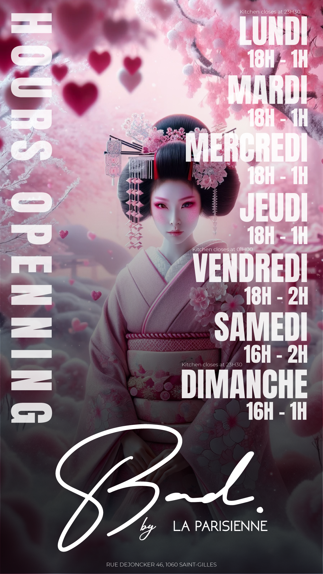 Affiche horaires d'ouverture Bad By La Parisienne